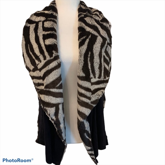 Cozy Zebra Print Vest Open Waterfall Front Sz M - Picture 1 of 5